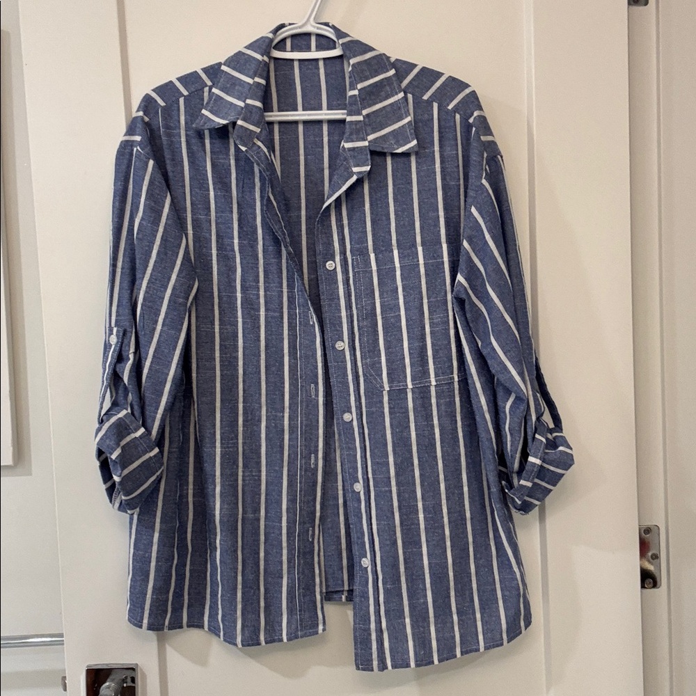 Blue and White Striped Button-Up Shirt